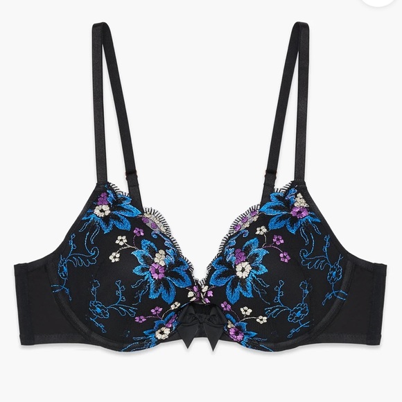 Savage X Fenty Black Caviar Deco Embroidery Wallflower Padded Push-Up Bra - Picture 3 of 16